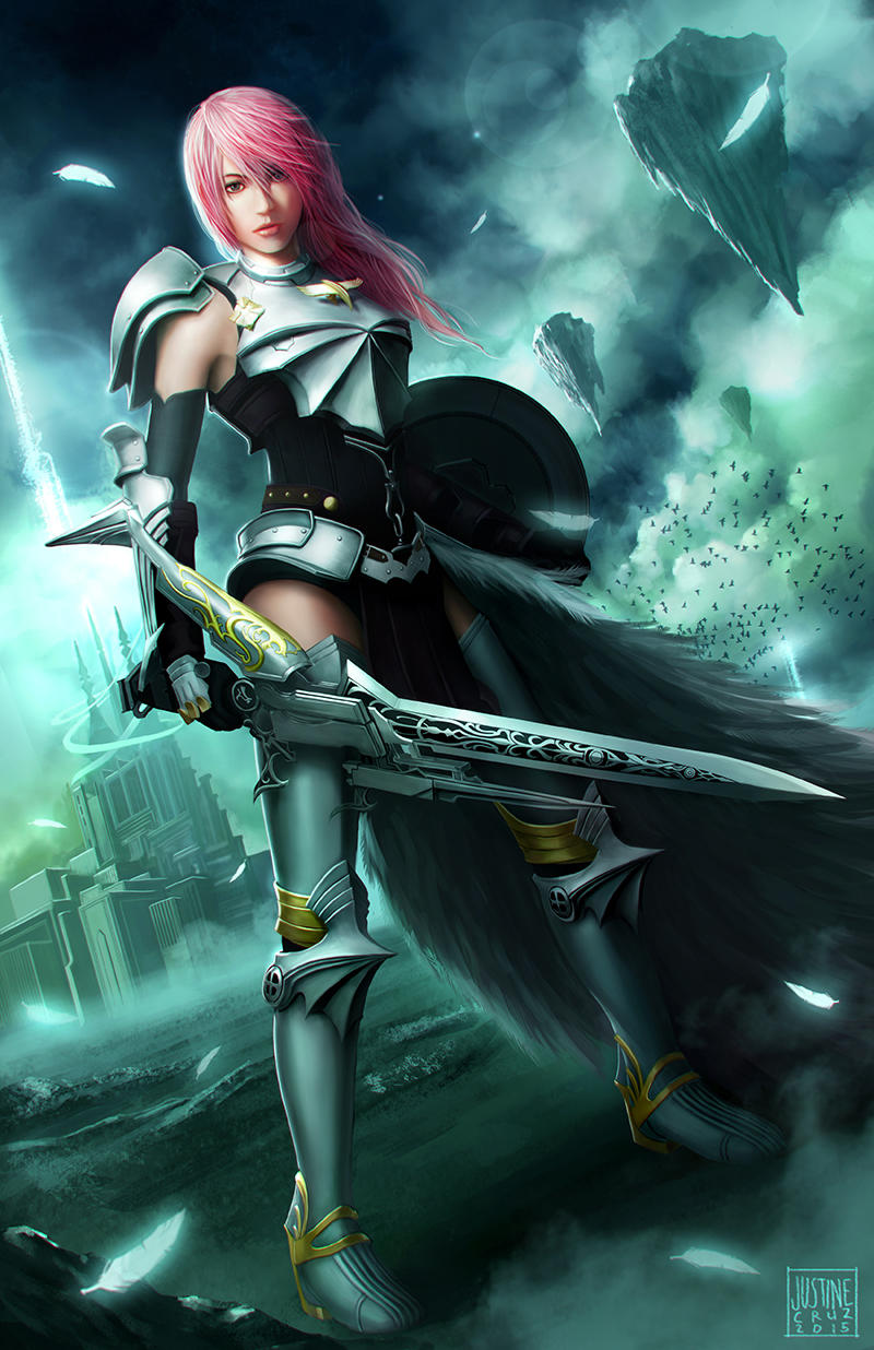 lightning farron (final fantasy and 2 more) drawn by justinetutubi