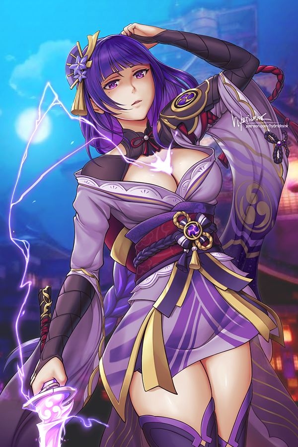 raiden shogun (genshin impact) drawn by hybridmink