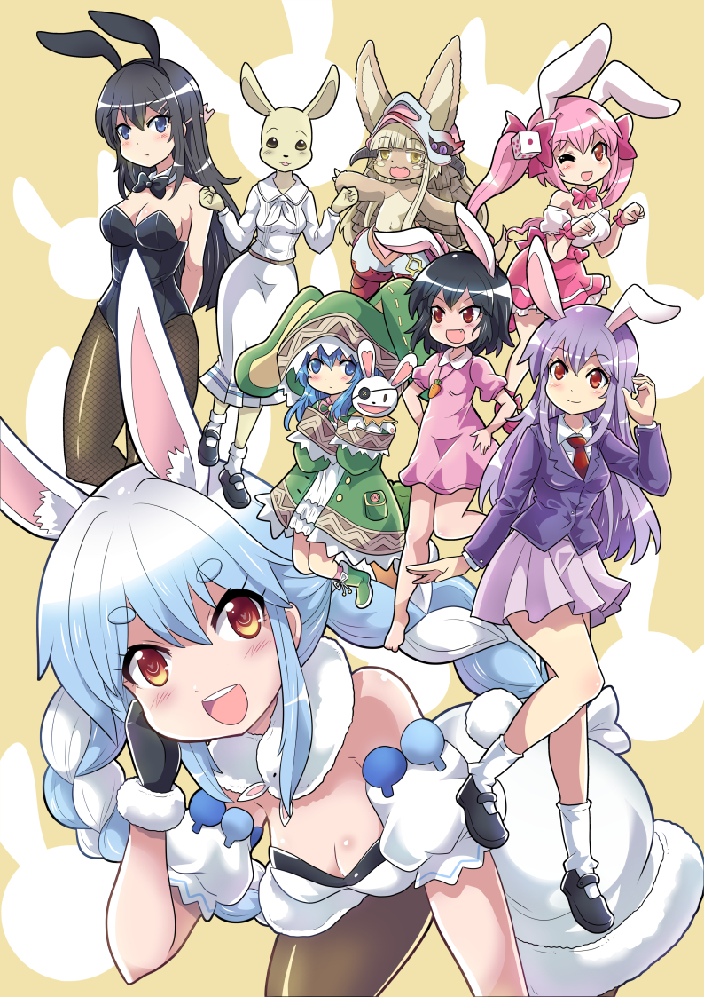 reisen udongein inaba, inaba tewi, usada pekora, nanachi, sakurajima mai, and 4 more (touhou and 6 more) drawn by colonel_aki