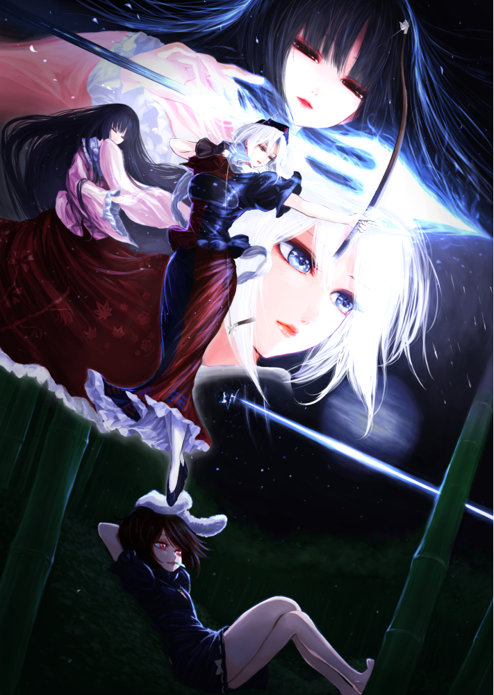 houraisan kaguya, inaba tewi, and yagokoro eirin (touhou) drawn by iseki_(kuroshura_no_tabiji)