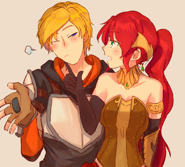 pyrrha nikos and jaune arc (rwby) drawn by sora_(efr)