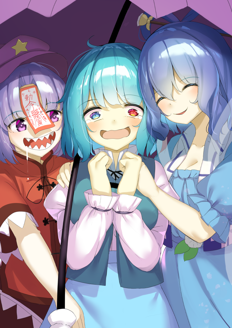 tatara kogasa, kaku seiga, and miyako yoshika (touhou) drawn by piyodesu