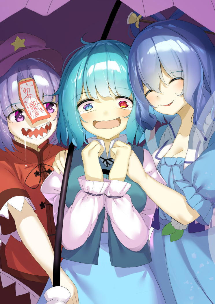 Tatara Kogasa Kaku Seiga And Miyako Yoshika Touhou Drawn By Piyodesu Danbooru