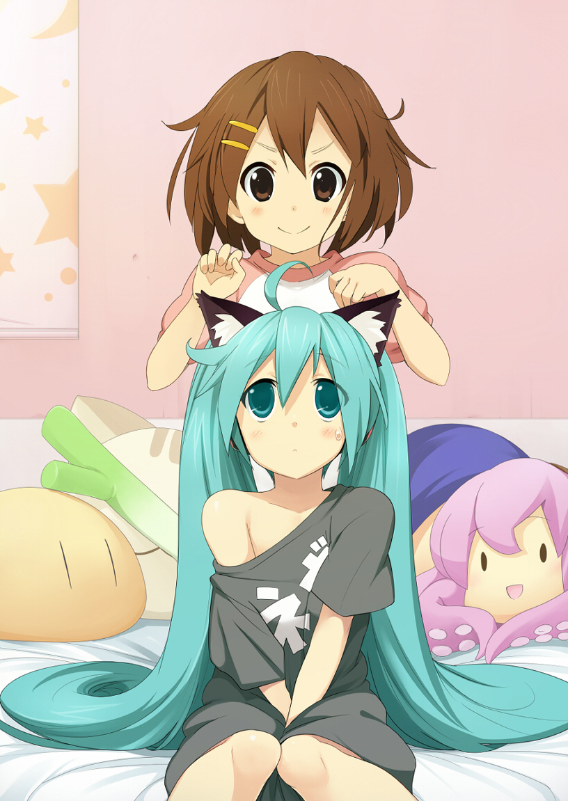 hatsune miku, megurine luka, hirasawa yui, and takoluka (vocaloid and 3 more) drawn by fujishiro_touma
