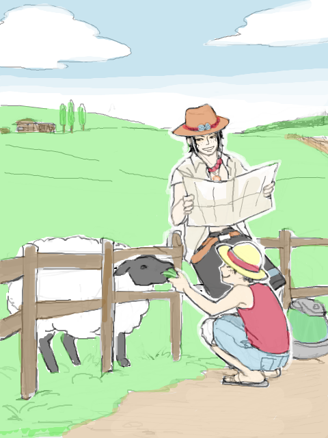 monkey d. luffy and portgas d. ace (one piece) drawn by kawaji_(tegaki.pipa)