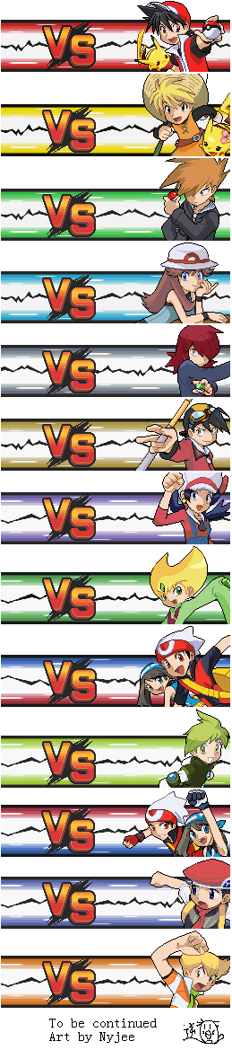 pikachu, dawn, may, red, blue oak, and 9 more (pokemon and 2 more) drawn by nyjee