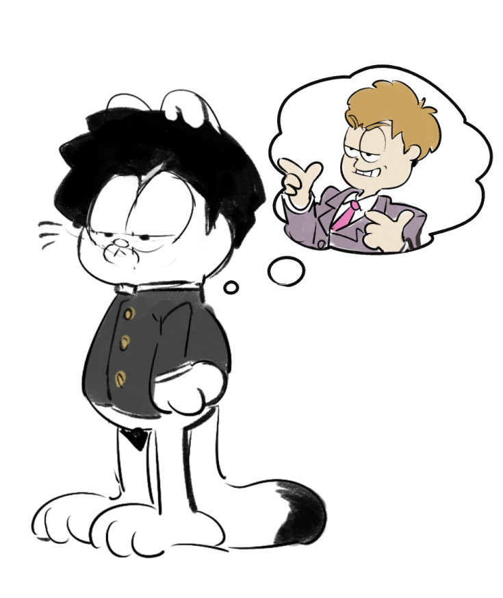 kageyama shigeo, reigen arataka, garfield, and jon arbuckle (mob psycho 100 and 1 more) drawn by shishizi