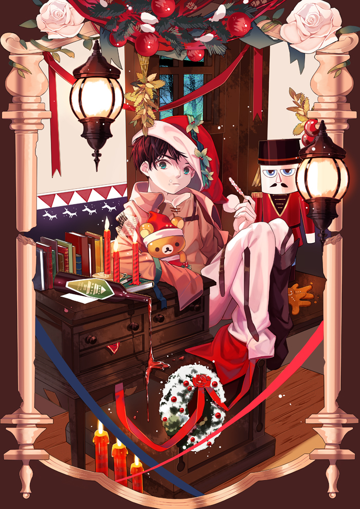 eren yeager and rilakkuma (shingeki no kyojin and 1 more) drawn by zwollowz