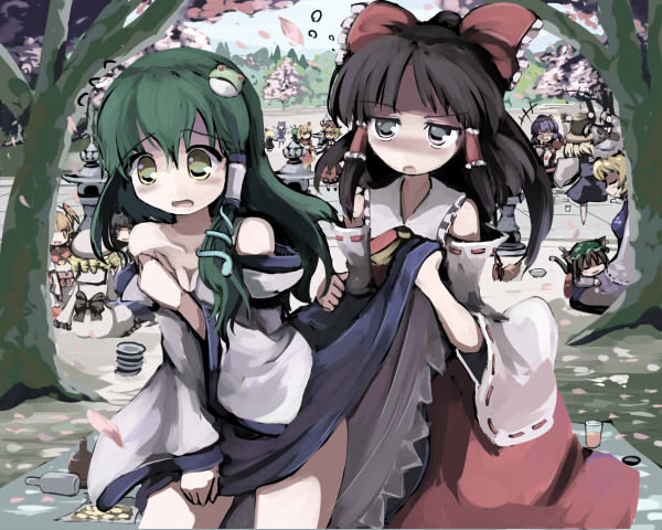 hakurei reimu, kochiya sanae, cirno, yakumo ran, rumia, and 9 more (touhou) drawn by gatau