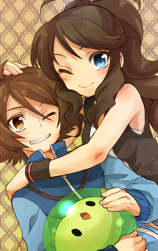 hilda, hilbert, and solosis (pokemon and 1 more) drawn by irouha