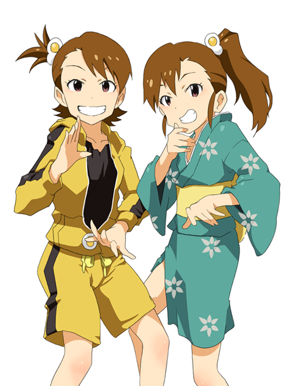 futami mami, futami ami, araragi karen, and araragi tsukihi (idolmaster and 1 more) drawn by pori88