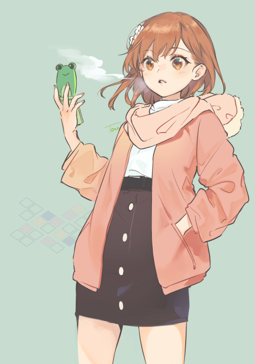 misaka mikoto and gekota (toaru majutsu no index and 1 more) drawn by tautiki