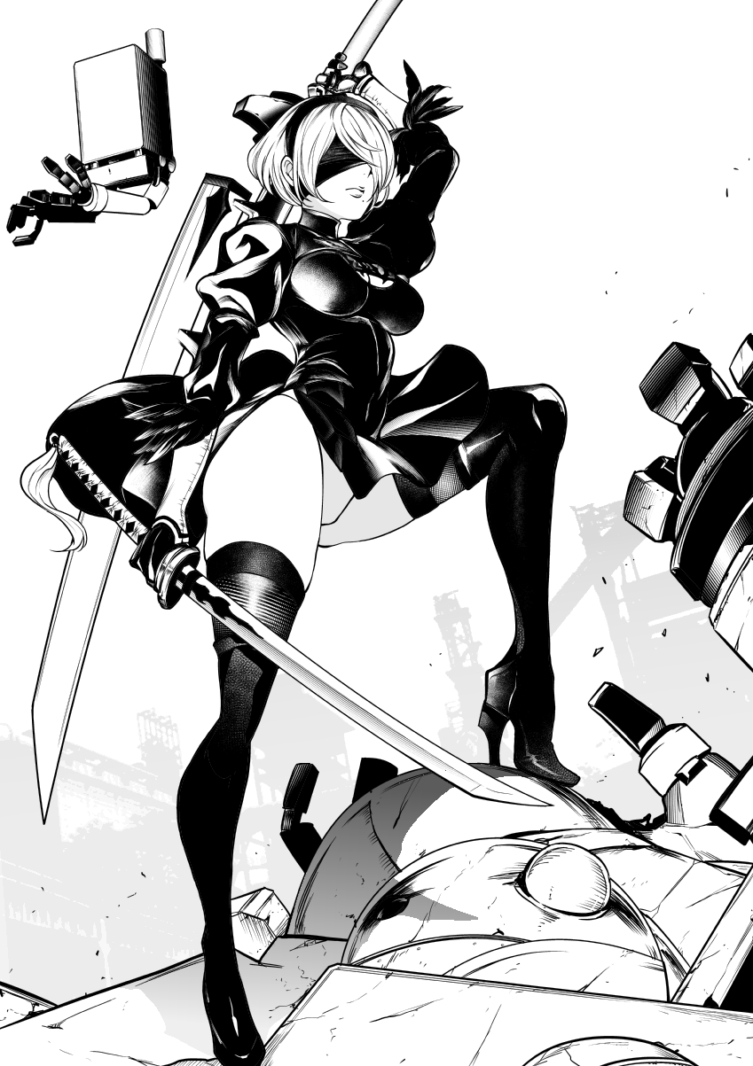 2b and pod (nier and 1 more) drawn by asu_(asoras)
