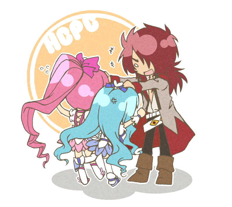 kurumi erika, hanasaki tsubomi, cure marine, cure blossom, and kumojacky (precure and 1 more) drawn by shirakawa_(whitemist)