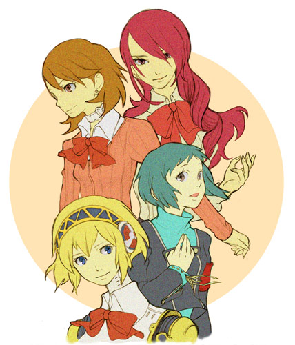 aigis, takeba yukari, kirijou mitsuru, and yamagishi fuuka (persona and 1 more) drawn by muuuuua