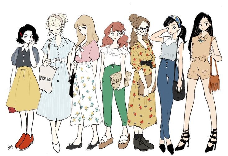 ariel, snow white, belle, aurora, cinderella, and 2 more (disney and 8 more) drawn by rikuwo