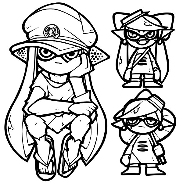 inkling player character, inkling girl, callie, marie, agent 3, and 1 more (splatoon and 1 more) drawn by name_omoitukan2