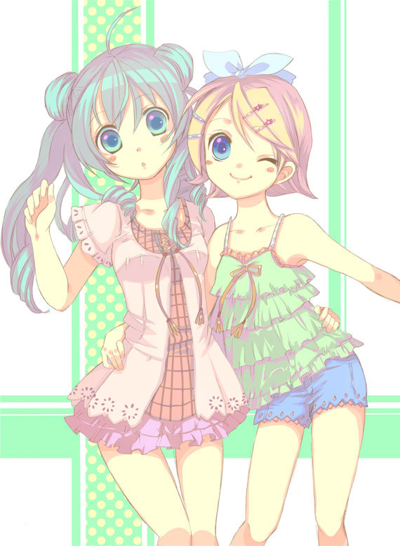 hatsune miku and kagamine rin (vocaloid) drawn by yamada_ako