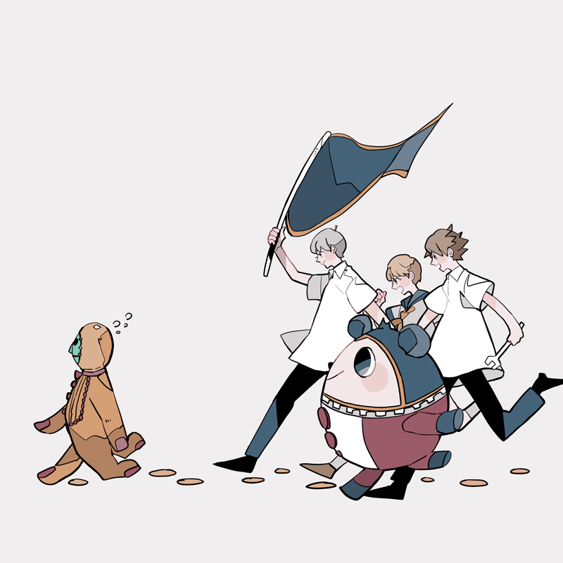 narukami yu, satonaka chie, hanamura yousuke, and kuma (persona and 1 more) drawn by syakkuri