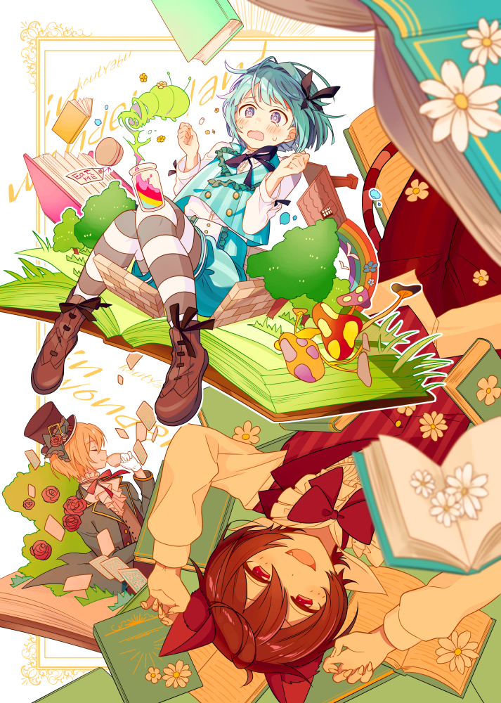 alice, cheshire cat, sakuma ritsu, mad hatter, shino hajime, and 1 more (ensemble stars! and 1 more) drawn by 4_(nakajima4423)