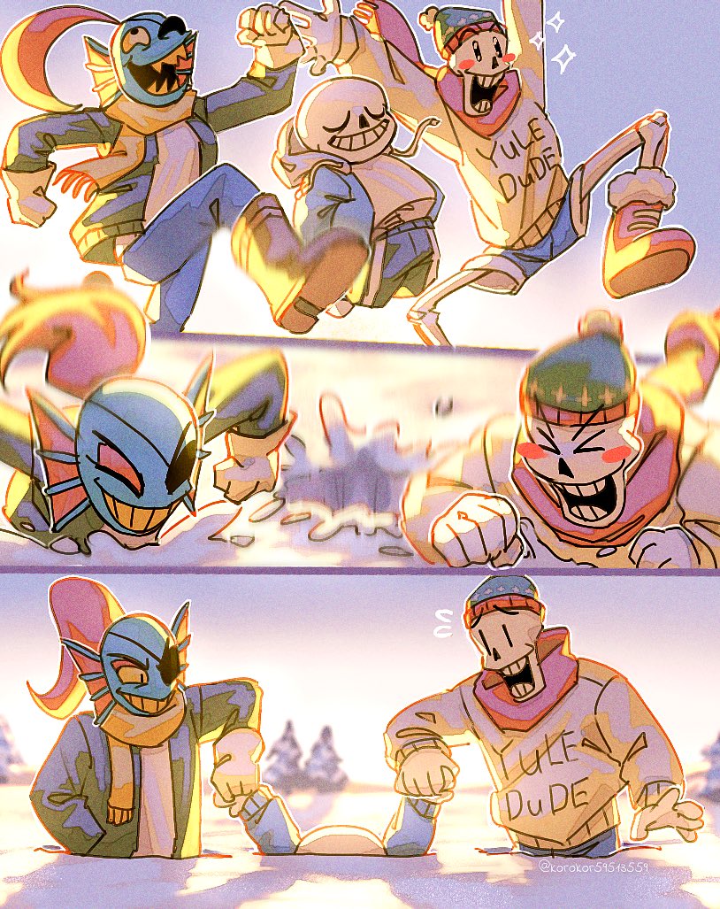 sans, papyrus, and undyne (undertale) drawn by noah_(rokoroko)