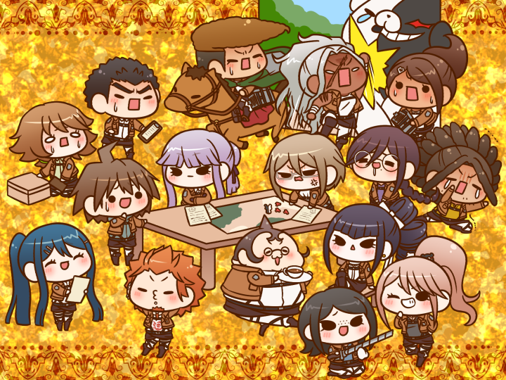 kirigiri kyoko, enoshima junko, monokuma, naegi makoto, celestia ludenberg, and 12 more (danganronpa and 2 more) drawn by yumaru_(marumarumaru)
