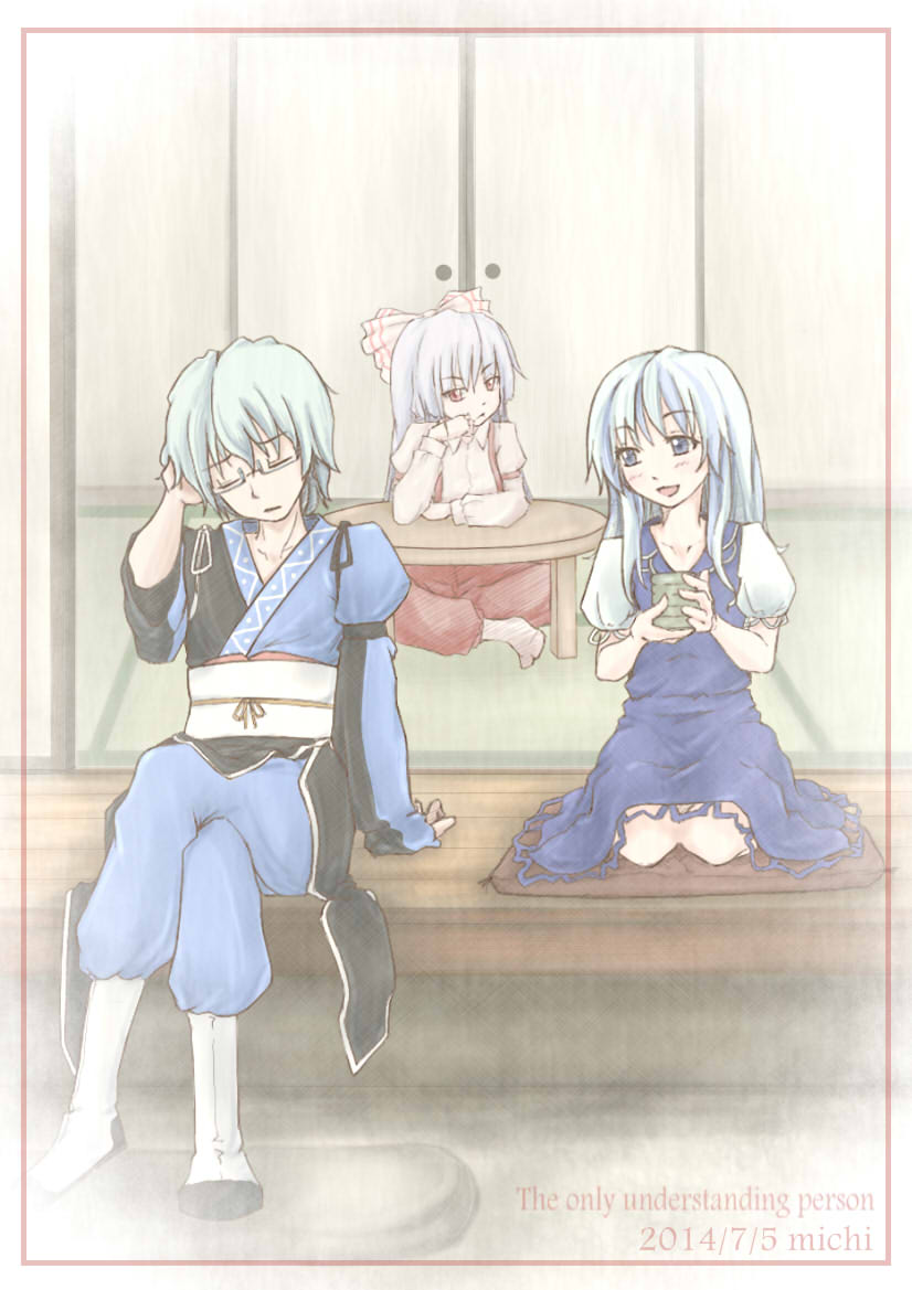 fujiwara no mokou, kamishirasawa keine, and morichika rinnosuke (touhou) drawn by aosiro-michi