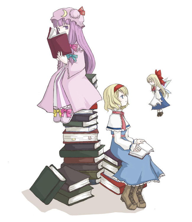 alice margatroid, patchouli knowledge, and shanghai doll (touhou) drawn by ico_(engawa_roman)