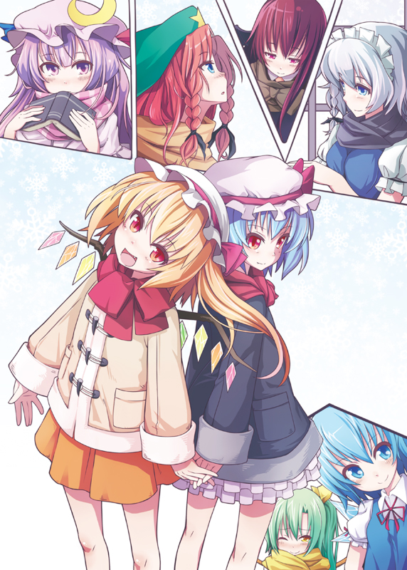 remilia scarlet, flandre scarlet, izayoi sakuya, cirno, patchouli knowledge, and 2 more (touhou and 1 more) drawn by chonbo_(artist)