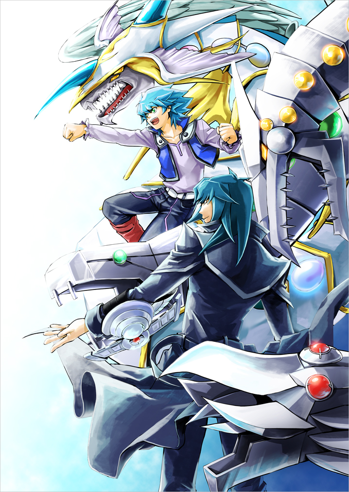johan andersen, marufuji ryo, cyber end dragon, and rainbow dragon (yu-gi-oh! and 1 more) drawn by raimkoubo
