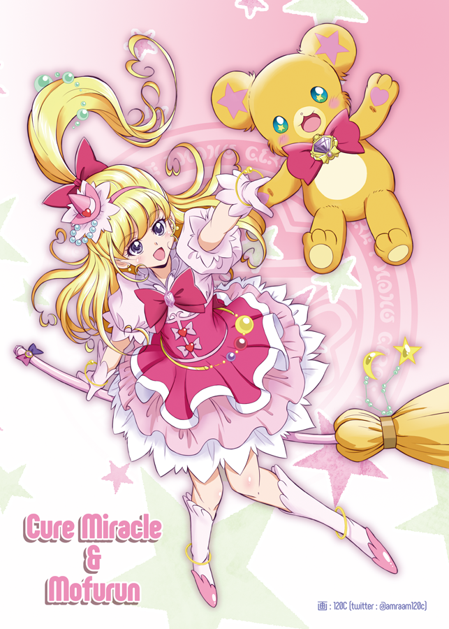 asahina mirai, cure miracle, and mofurun (precure and 1 more) drawn by amraam120c