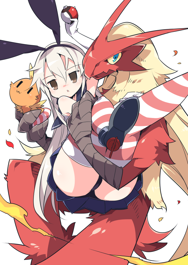 shimakaze, torchic, and blaziken (kantai collection and 1 more) drawn by rfa