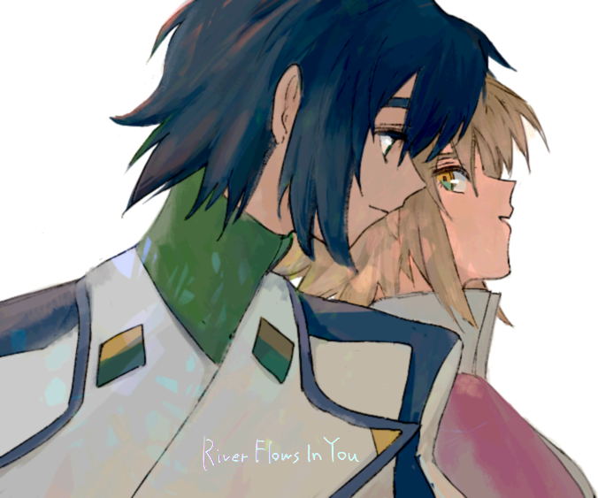 cagalli yula athha and athrun zala (gundam and 1 more) drawn by she_(morianosu)