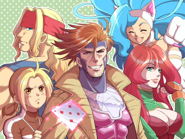 felicia, alex, gambit, malin, and mysterious power (street fighter and 6 more) drawn by nana-2009