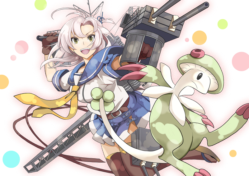 kinugasa, kinugasa kai ni, and breloom (kantai collection and 1 more) drawn by akaneyu_akiiro