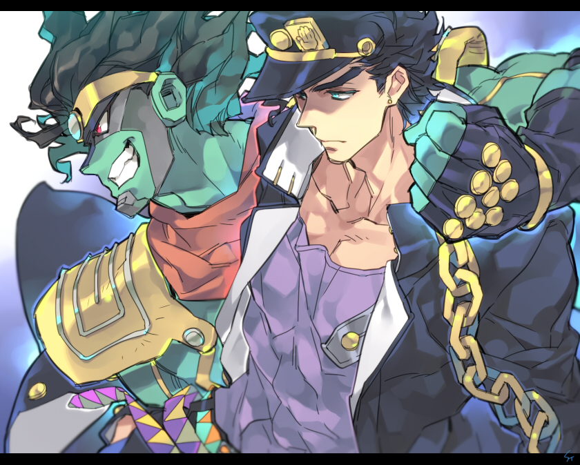 kujo jotaro and star platinum (jojo no kimyou na bouken and 1 more) drawn by toujou_sakana