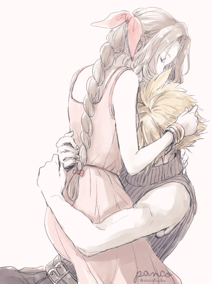 cloud strife and aerith gainsborough (final fantasy and 2 more) drawn by ancotsubu