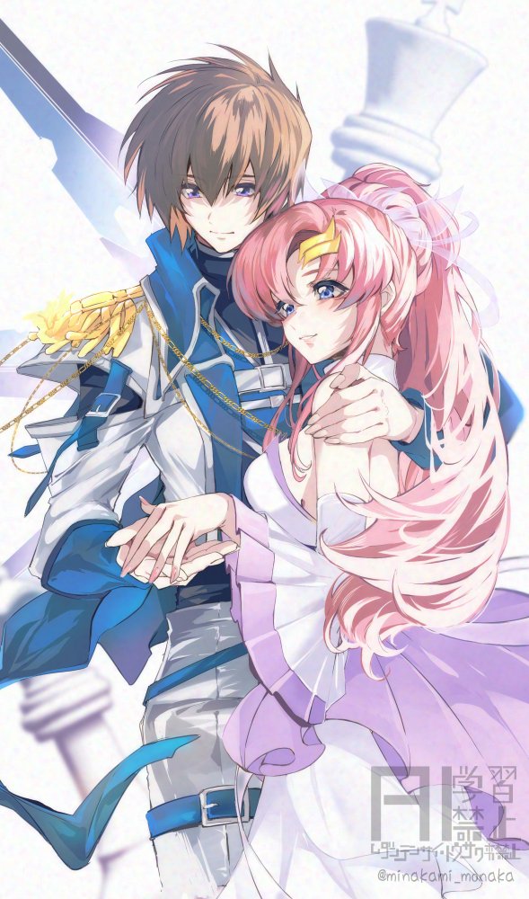 lacus clyne, kira yamato, and freedom gundam (gundam and 2 more) drawn by minakami_monaka