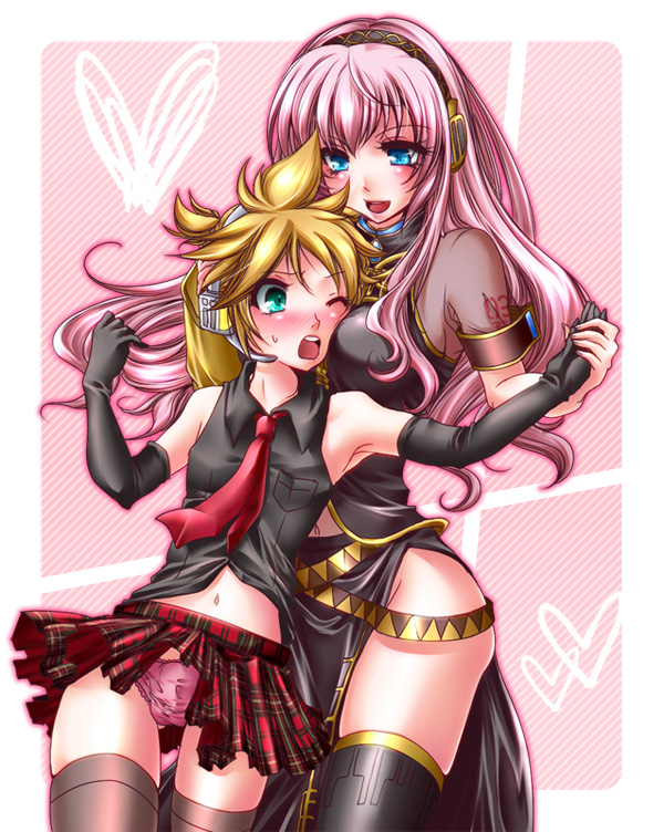 kagamine len and megurine luka (vocaloid) drawn by hacka