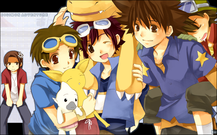 yagami taichi, agumon, motomiya daisuke, matsuda takato, kanbara takuya, and 3 more (digimon and 5 more) drawn by kurot