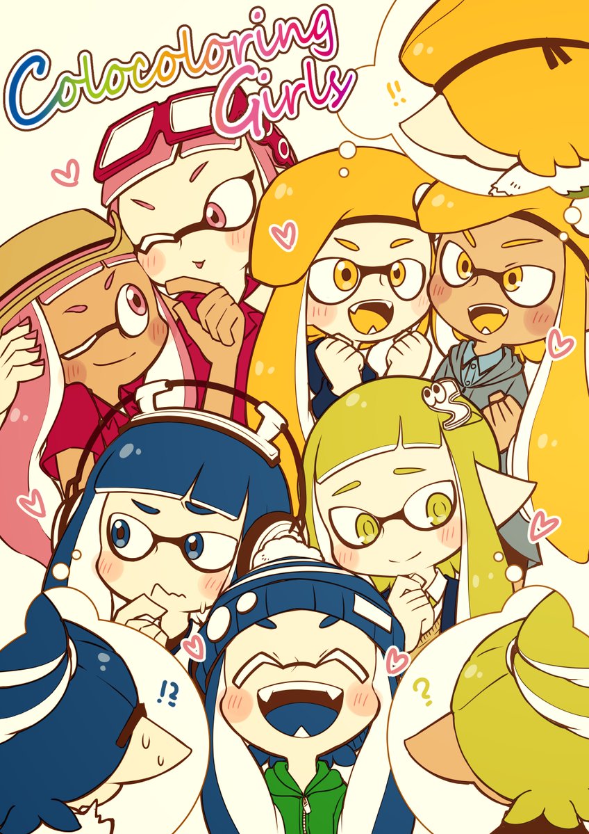 inkling player character, inkling girl, inkling boy, headphone-chan, bobble-chan, and 8 more (splatoon) drawn by happamushi