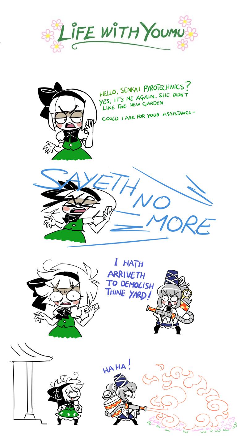 konpaku youmu, mononobe no futo, and dingodile (touhou and 1 more) drawn by peachems_(gemu)
