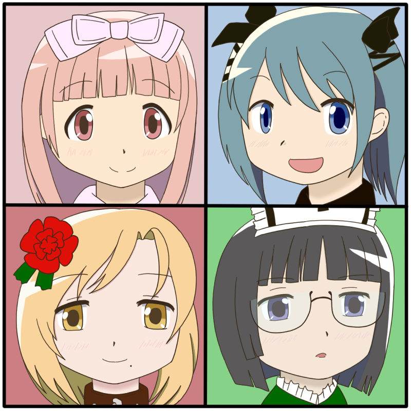 akemi homura, kaname madoka, miki sayaka, tomoe mami, casper, and 3 more (mahou shoujo madoka magica and 1 more) drawn by nagatsuki_yuu