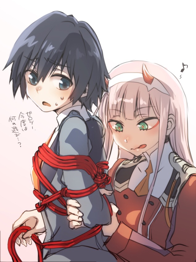 zero two and hiro (darling in the franxx) drawn by herozu_(xxhrd)