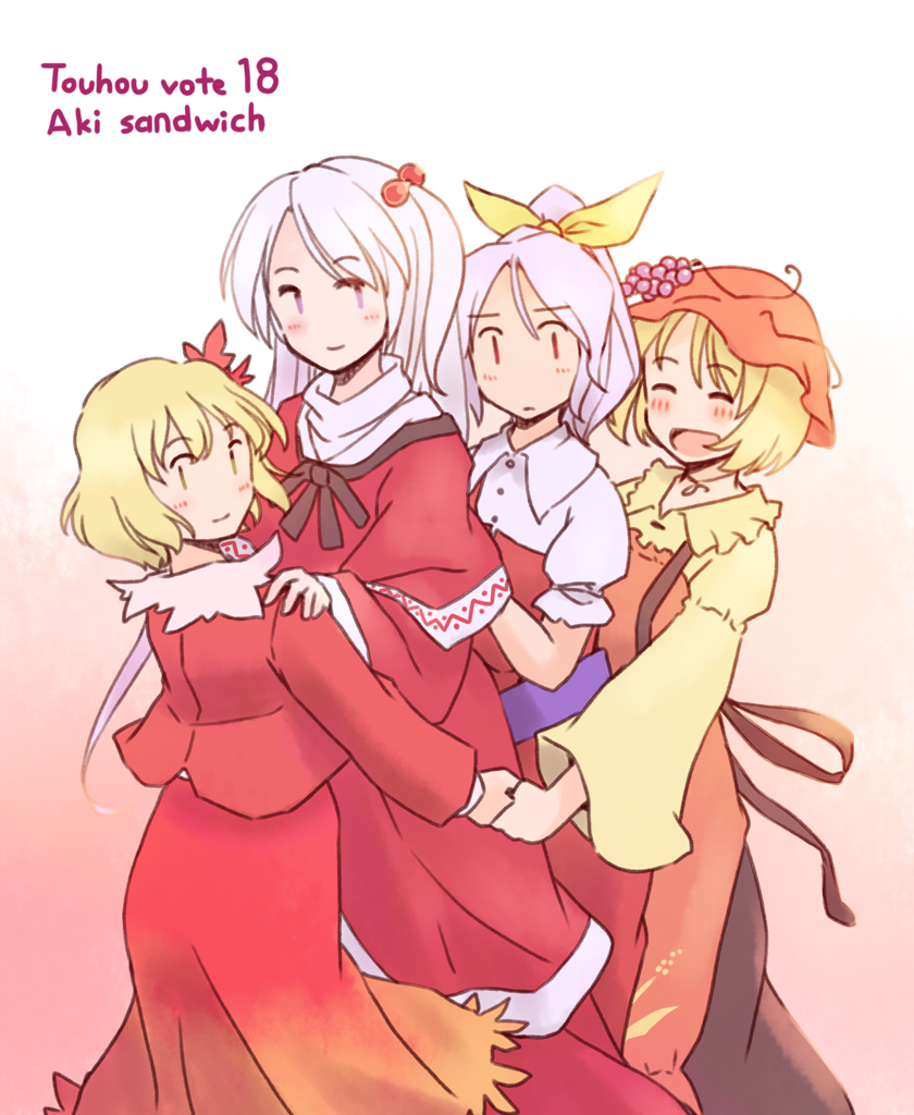 aki minoriko, aki shizuha, shinki, and watatsuki no yorihime (touhou) drawn by rangycrow
