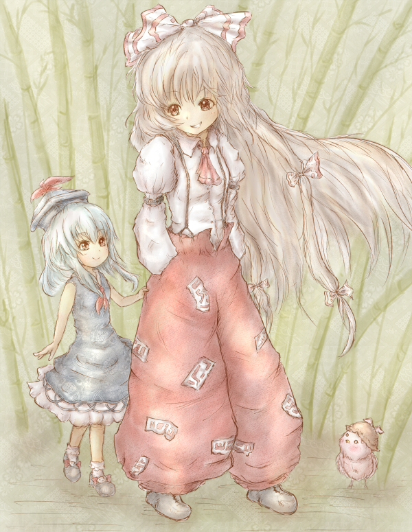 fujiwara no mokou, kamishirasawa keine, and mystia lorelei (touhou) drawn by amano_jack