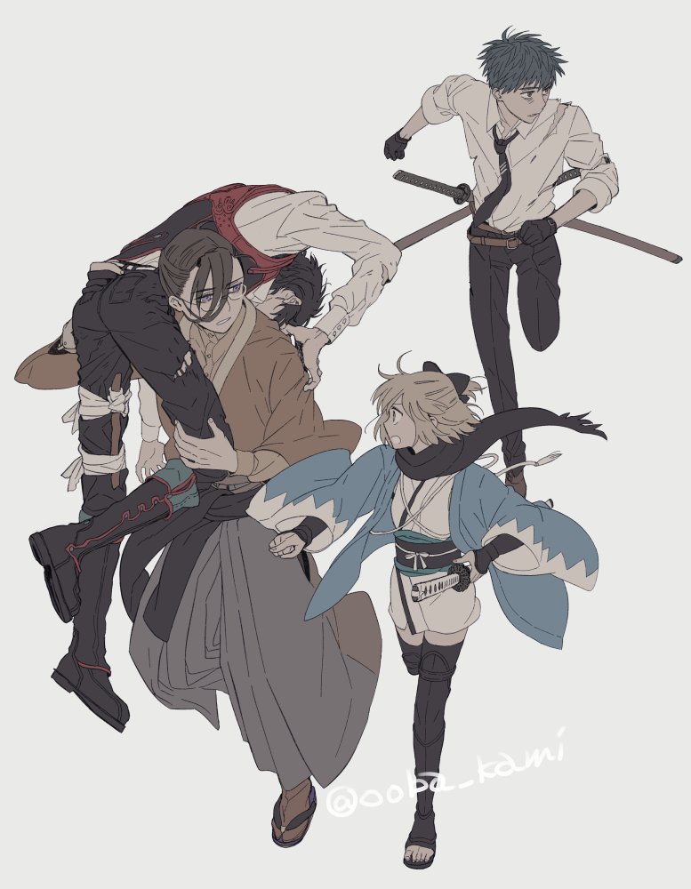okita souji, saitou hajime, hijikata toshizou, and yamanami keisuke (fate and 1 more) drawn by ooba