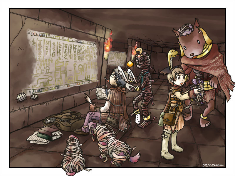sage, soul linker, anubis, ancient mummy, verit, and 1 more (ragnarok online) drawn by seno_kuin
