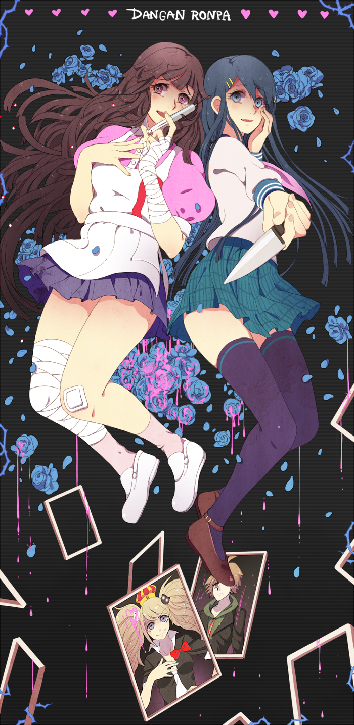 enoshima junko, tsumiki mikan, naegi makoto, and maizono sayaka (danganronpa and 2 more) drawn by troyd
