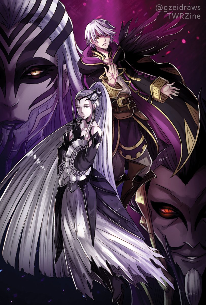 male robin, eir, hel, and validar (fire emblem and 2 more) drawn by gzei